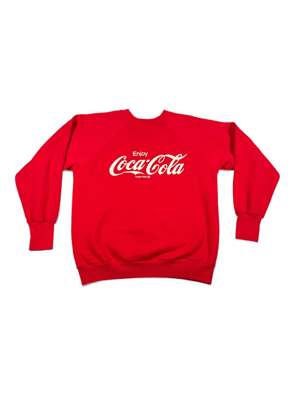 Vintage Coca Cola Sweater Adult MEDIUM Red White Enjoy Coke Raglan USA 80s